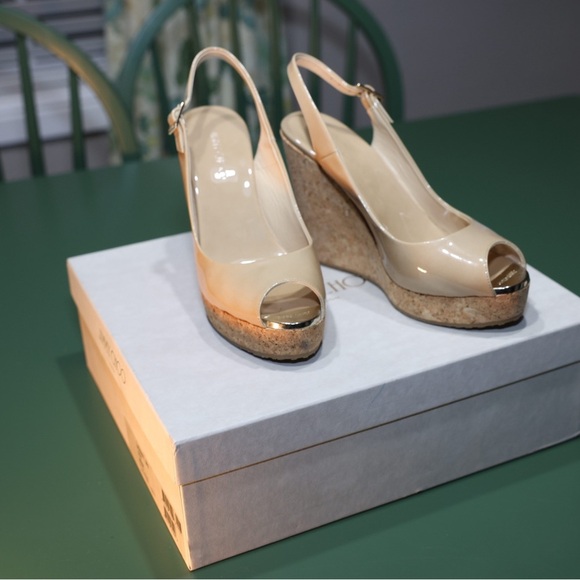 Jimmy Choo Prova Patent Wedge in Nude - Picture 1 of 7